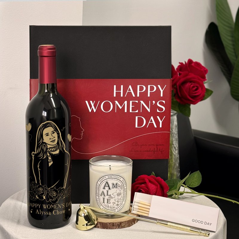 38女神節禮物推介 人像訂製紅酒禮盒 香薰蠟燭貼紙 送女生禮物 - 酒類 - 玻璃 