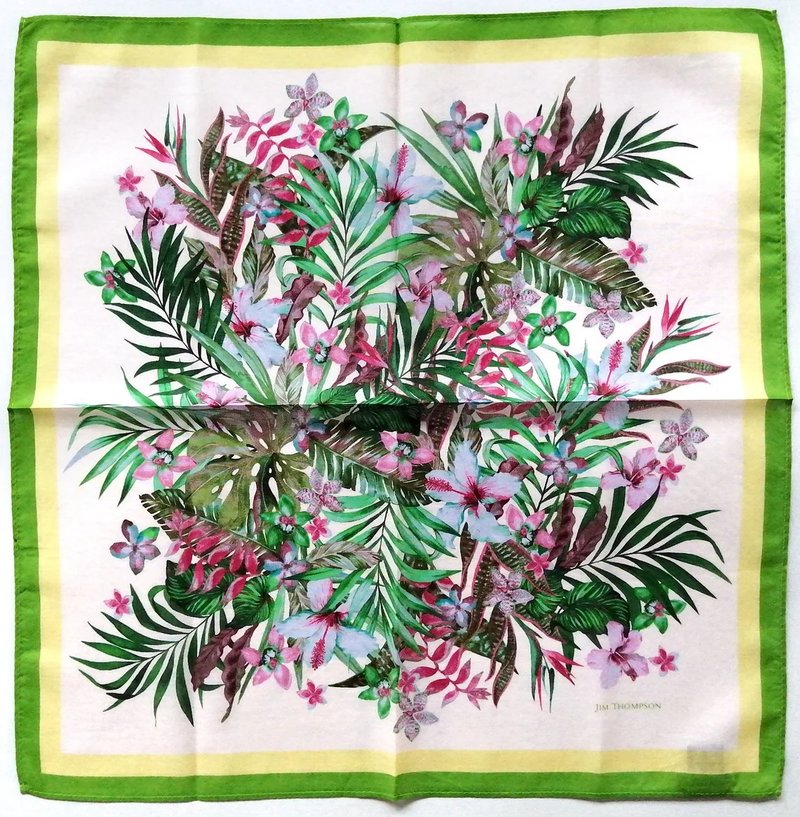 Jim Thompson Vintage Handkerchief Floral Orchid 16 x 16 inches - 絲巾 - 棉．麻 綠色