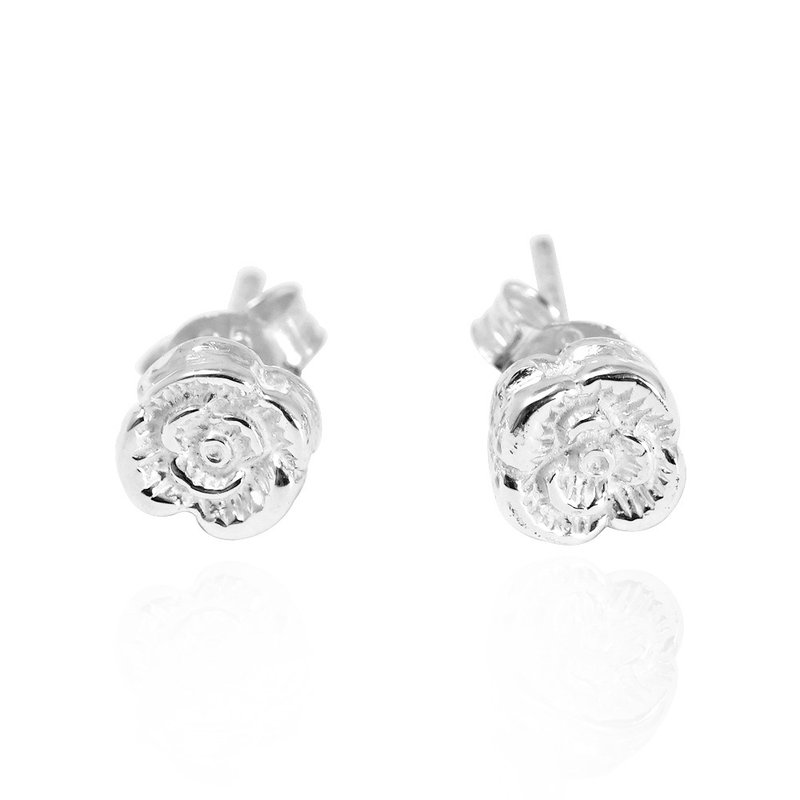 Rose (Ear Stick Ear Pin) Sterling Silver Earrings Recommended 925 Silver Jewelry (Pair) - ต่างหู - เงินแท้ สีเงิน