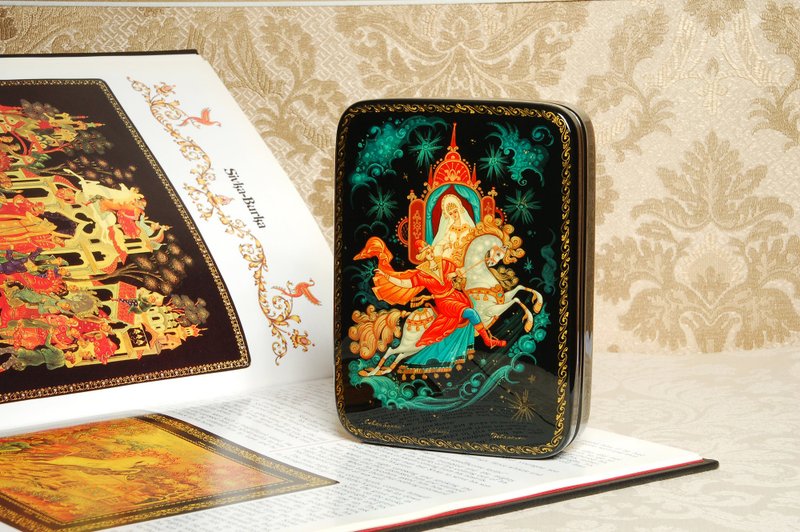 Fairy tale lacquer box Sivka-Burka hand-painted decorative art - 擺飾/家飾品 - 其他材質 