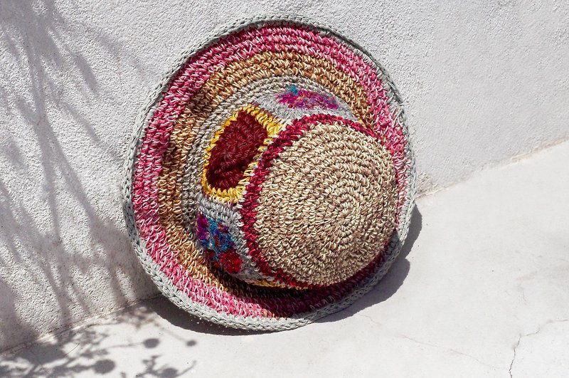 Valentine's Day gift a limited edition of hand-woven cotton Linen cap / knit cap / hat / straw hat / straw hat - bright colored saris line geometric blocks of color - Hats & Caps - Cotton & Hemp Multicolor