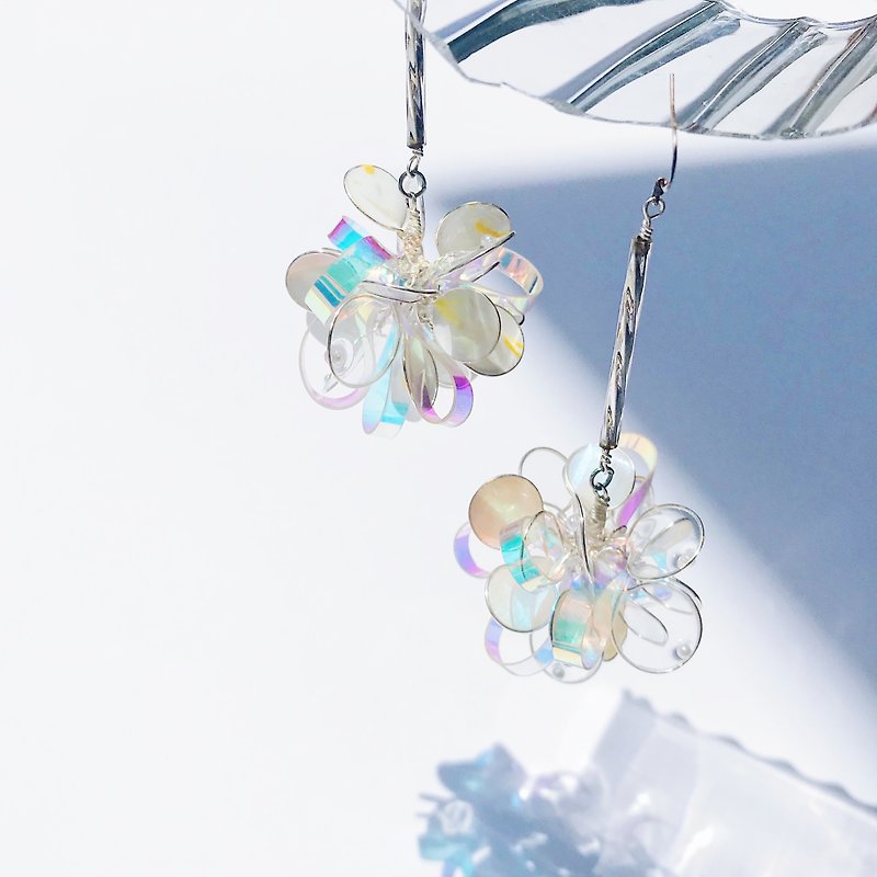 Aurora series pearl models - blue and purple single ear shape hand-designed resin earrings / hanging models - ต่างหู - เรซิน สีใส