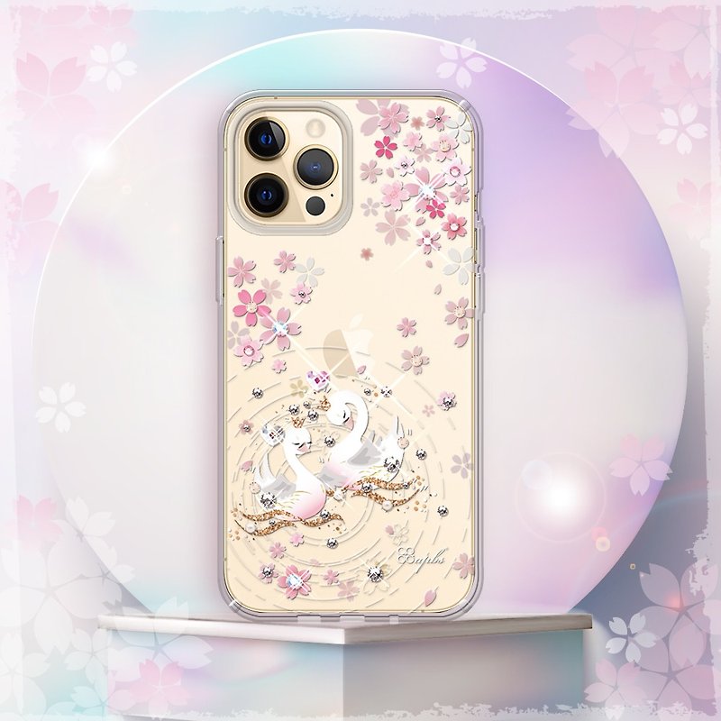 iPhone 12 full series thin and light military specification drop-resistant crystal color diamond mobile phone case-Swan Lake - Phone Cases - Other Materials Multicolor