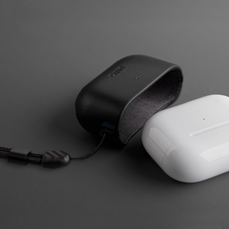 AirPods 3代 Terra 手工真皮收納保護套 配掛繩-黑色 - 手機配件 - 真皮 黑色