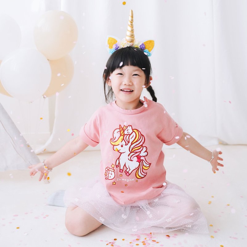 Mochi Rabbit Unicorn T-shirt - เสื้อผู้หญิง - ผ้าฝ้าย/ผ้าลินิน สึชมพู