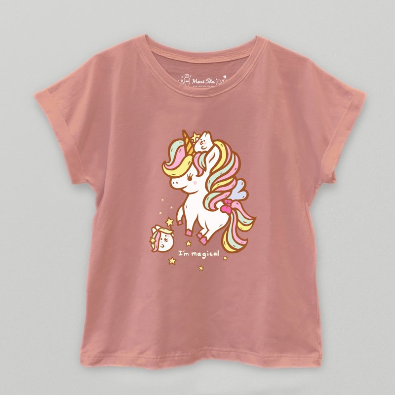 麻糬兔獨角獸T-shirt - 女上衣/長袖上衣 - 棉．麻 粉紅色