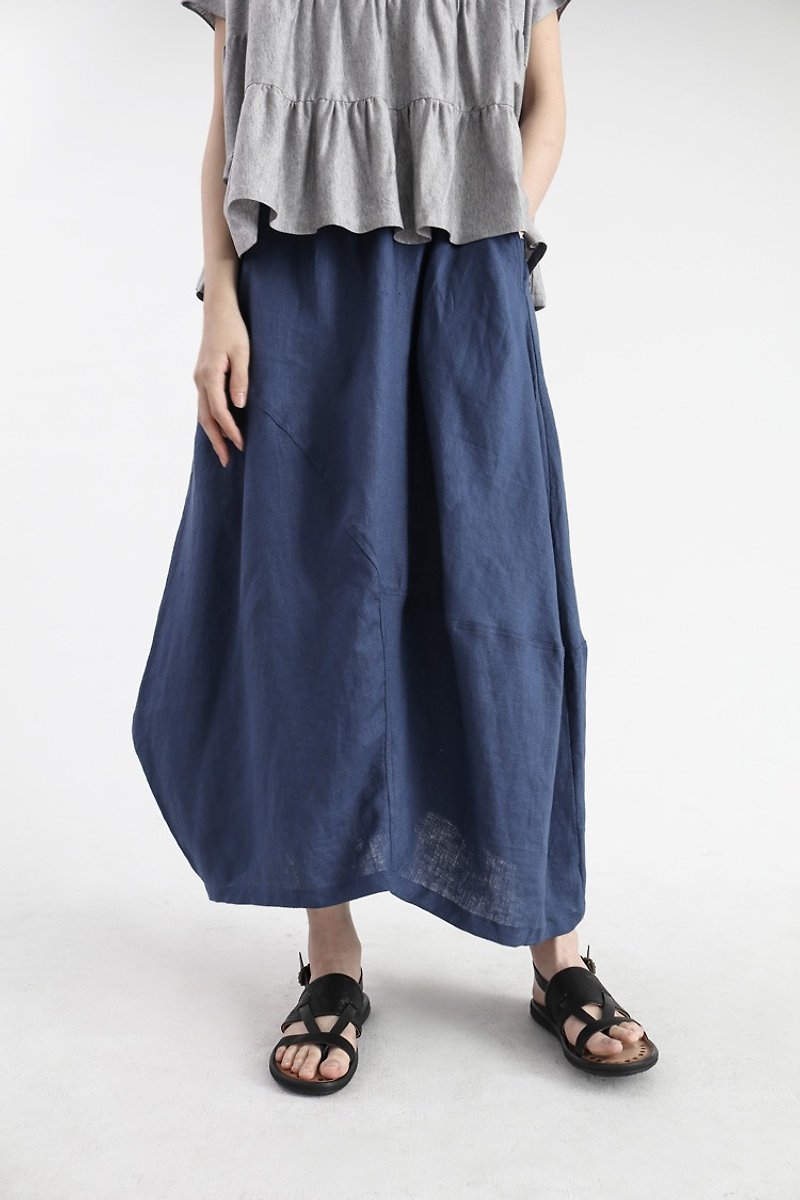 【Made-to-order】Blue linen skirt - Skirts - Cotton & Hemp Blue