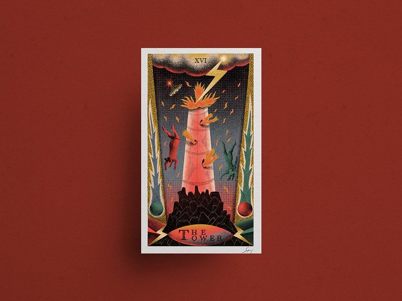 Sophia Ji Micro-jet Painting | Tarot Series | Tower - Posters - Paper Red