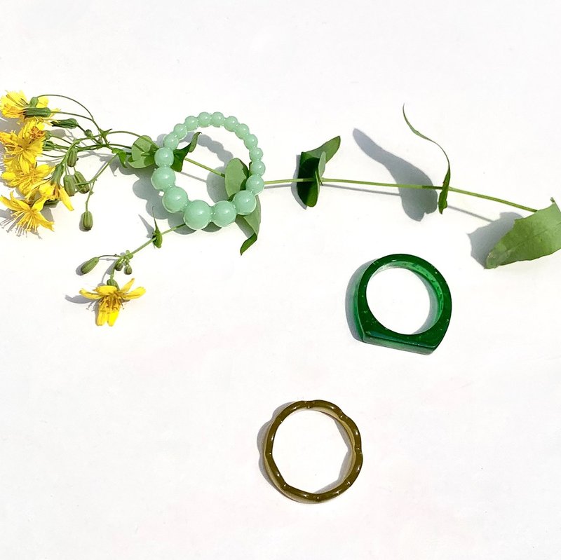 Green Series Ring Set - แหวนทั่วไป - อะคริลิค สีเขียว