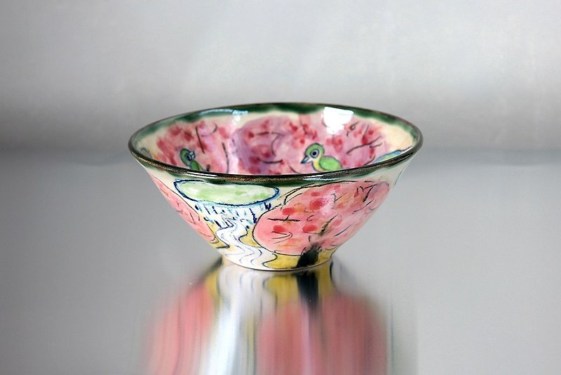 桜とウグイスの椀Ⅱ - 花瓶・植木鉢 - 陶器 ピンク
