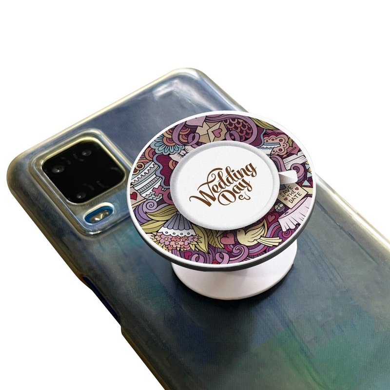 Wedding Day Round Phone Socket Pink White Wedding Day Customization Gift Present - ที่ตั้งมือถือ - พลาสติก หลากหลายสี