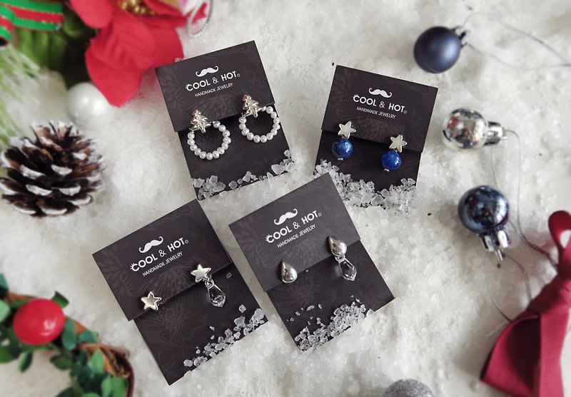 925 sterling silver star drop crystal Stone earrings and Clip-On free packaging - ต่างหู - เงินแท้ สีเทา