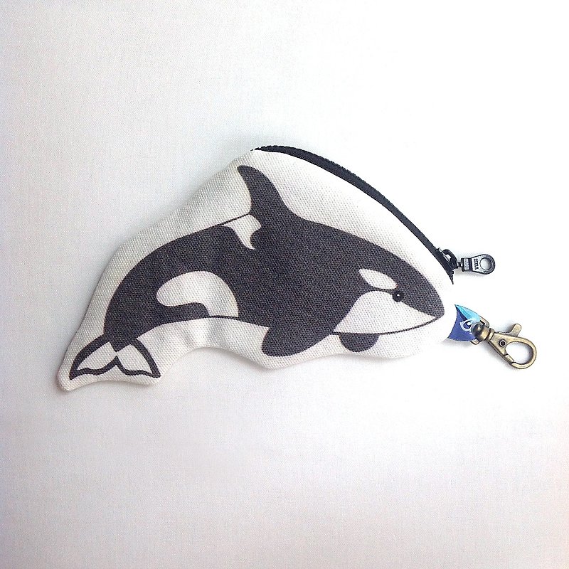 Design No.KW140 - 【Cotton Canvas】Killer Whale Purses - กระเป๋าใส่เหรียญ - ผ้าฝ้าย/ผ้าลินิน ขาว