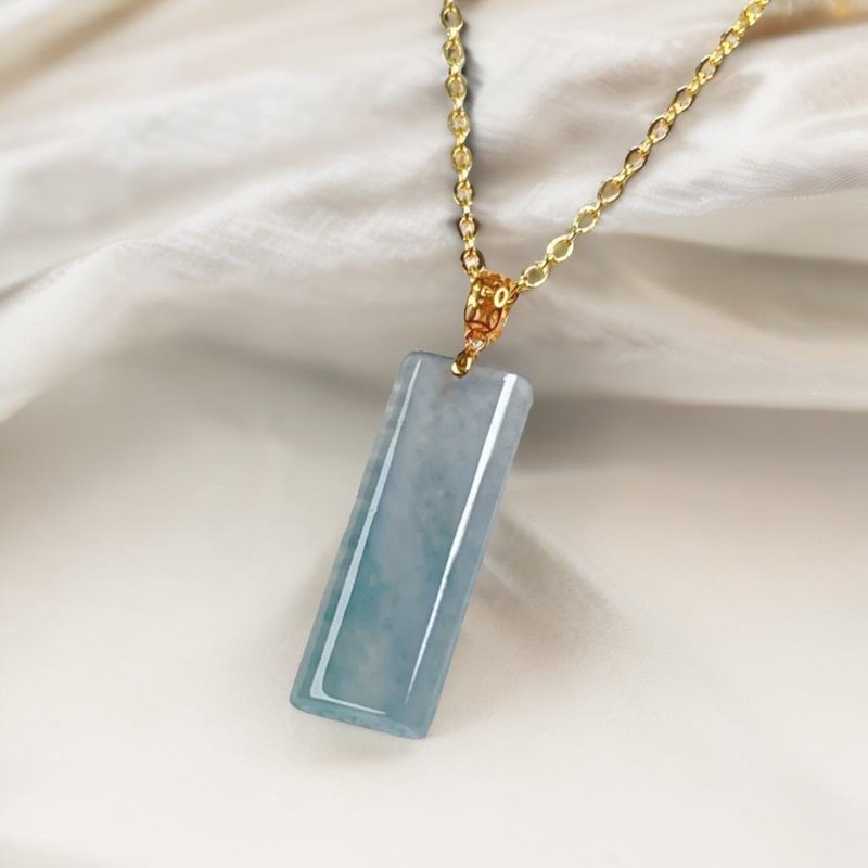 [Mother's Day Special] Bingpiao Blue Flower Jade Wushi Brand Necklace 18K Gold | Natural Burmese Jade Jade A Grade - Necklaces - Jade Blue