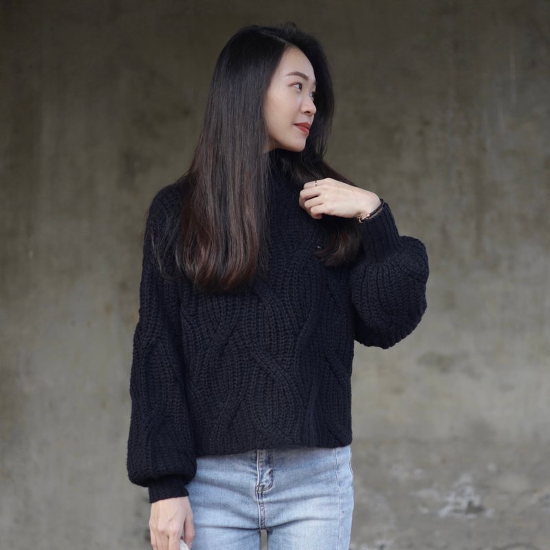 Turtleneck rough striped 100% cotton knitted sweater three colors - สเวตเตอร์ผู้หญิง - ผ้าฝ้าย/ผ้าลินิน ขาว