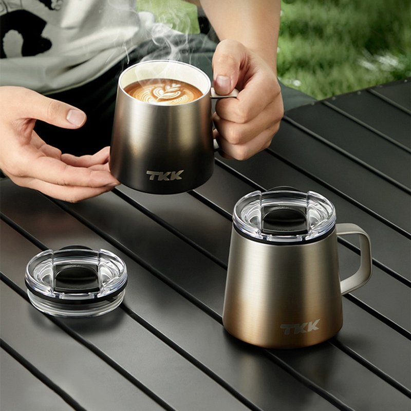 【TKK】悅氧Life 316不鏽鋼x陶瓷噴塗 保溫咖啡杯 350ML-銀砂金 - 保溫瓶/保溫杯 - 不鏽鋼 銀色