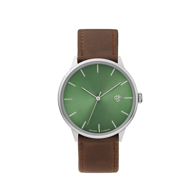 Khorshid series silver-green dial brown leather watch - นาฬิกาผู้ชาย - หนังเทียม สีเขียว