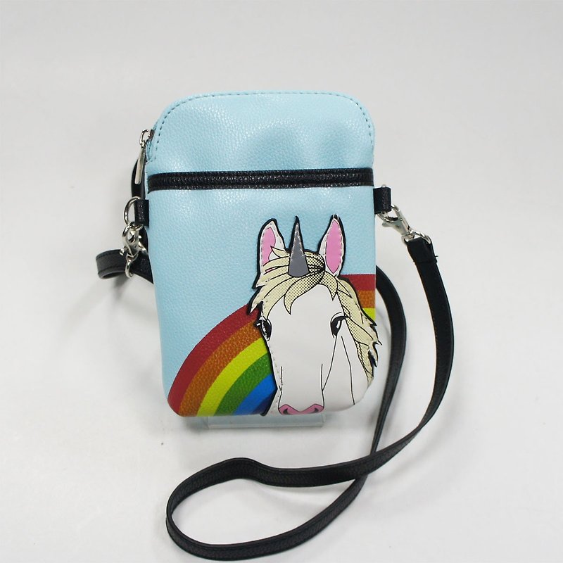 Rainbow unicorn children's mobile phone oblique backpack / portable bag / animal bag - Cool Music Village stock - กระเป๋าแมสเซนเจอร์ - หนังเทียม สีน้ำเงิน