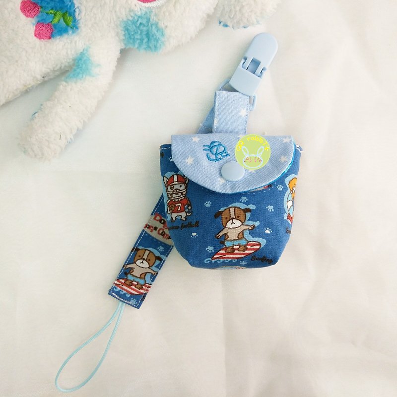 Surfing dogs. Pacifier storage bag / pacifier chain (name can be embroidered) - Baby Bottles & Pacifiers - Cotton & Hemp Blue