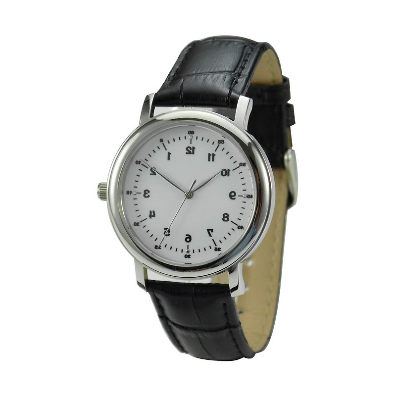 Backwards Numbers Watch Elegant  - Unisex - Free shipping worldwide - นาฬิกาผู้ชาย - สแตนเลส ขาว