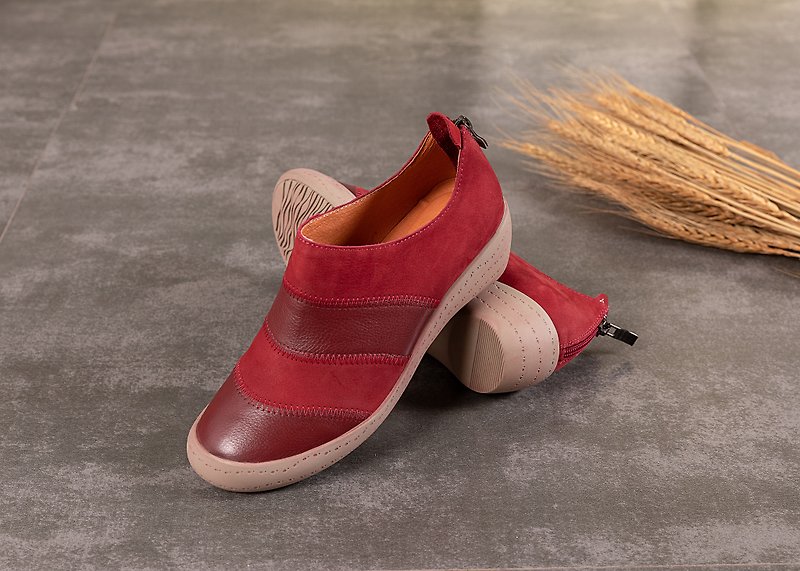 Leather stitching zip heel shoes retro high heels black red - High Heels - Genuine Leather Khaki