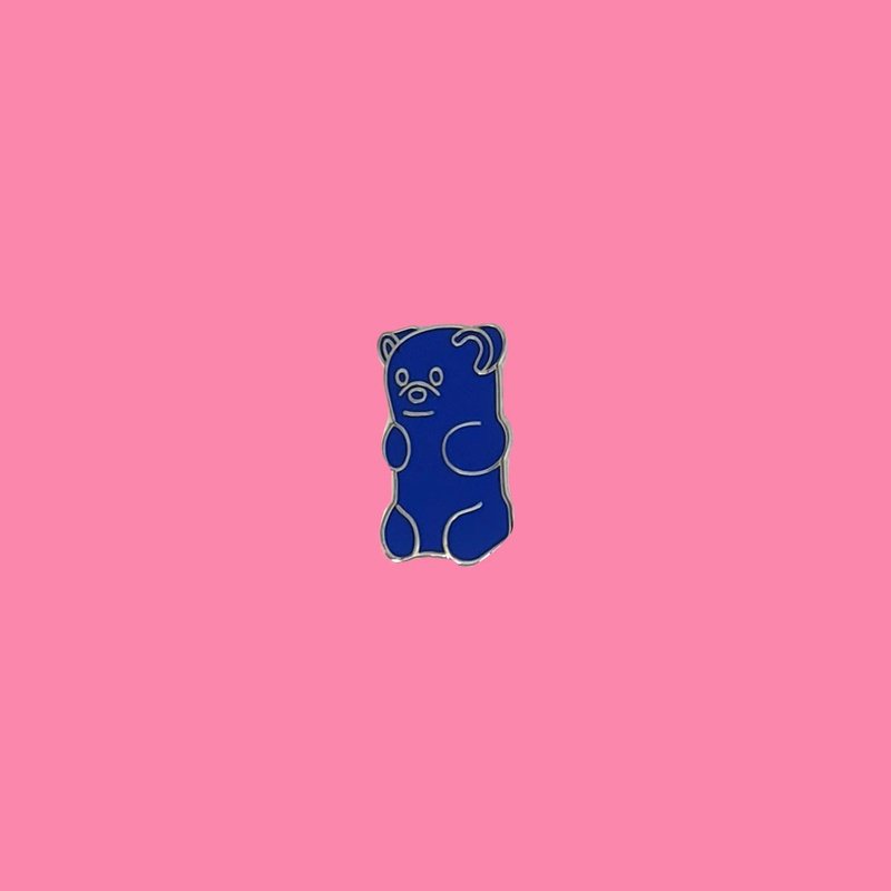 BLUE GUMMY-BEAR PIN BADGE BROOCH - 胸針 - 其他金屬 藍色