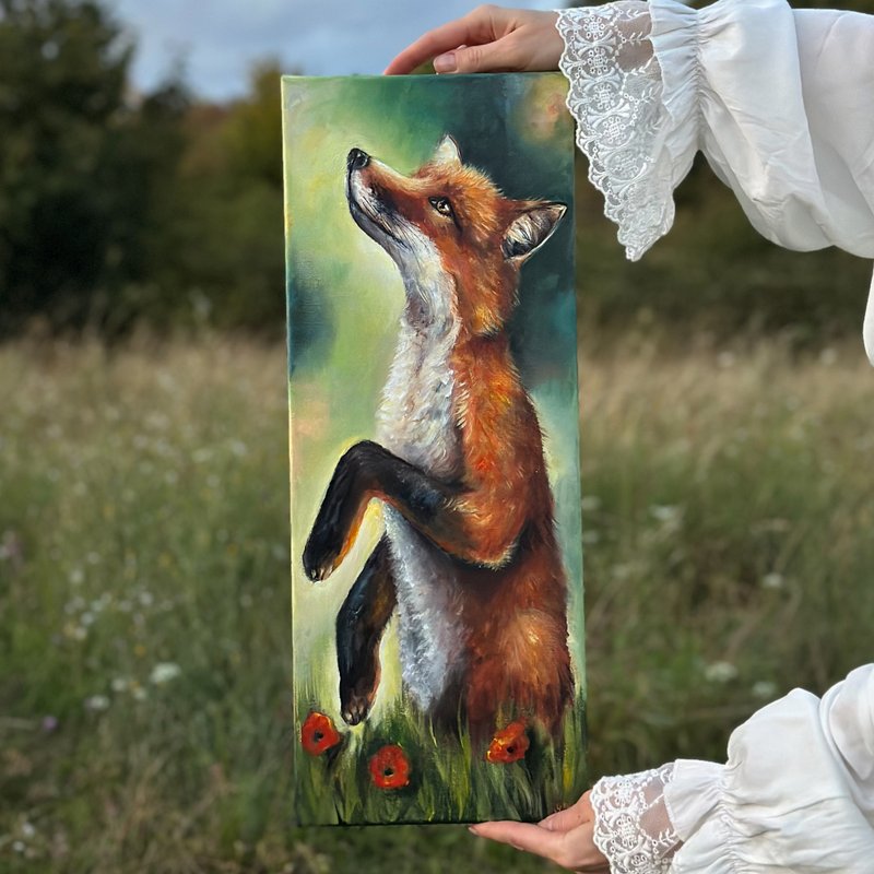 Fox canvas painting, Fox wall art, Acrylic art, Animal home wall art, Art Decor - 壁貼/牆壁裝飾 - 棉．麻 多色