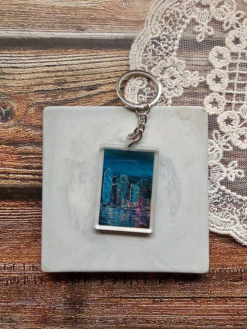 Hong Kong Scenery Keychain-Victoria Harbor at Night - Keychains - Acrylic Multicolor