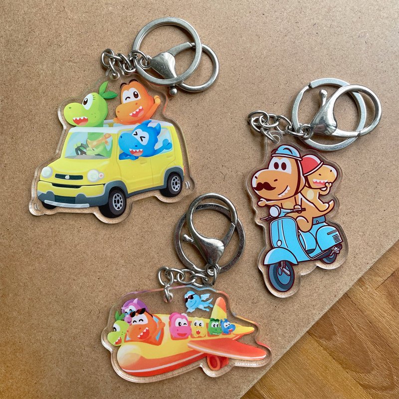 Little dinosaur illustration Acrylic key ring pendant double sided with same picture - ที่ห้อยกุญแจ - อะคริลิค หลากหลายสี