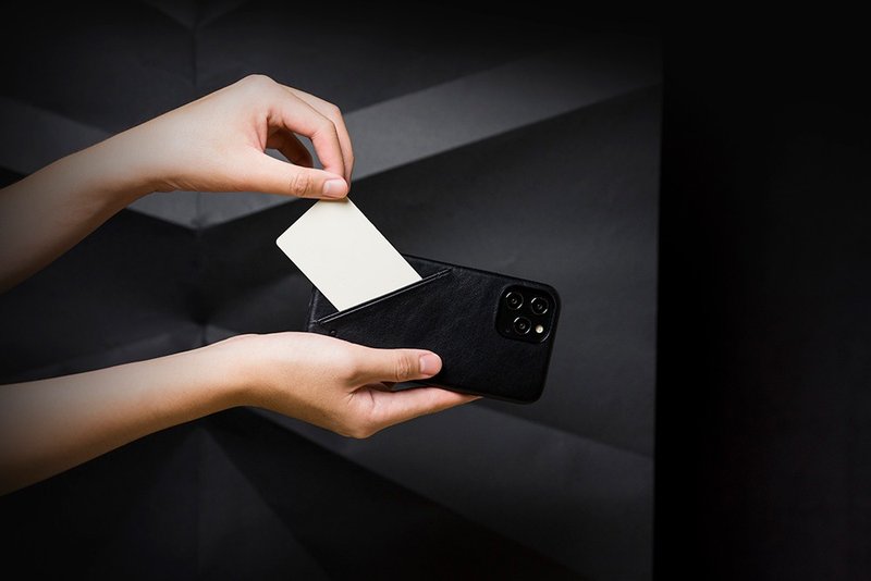 【春天來了】插卡皮革手機殼iPhone12/Pro/Pro Max - 手機殼/手機套 - 真皮 黑色