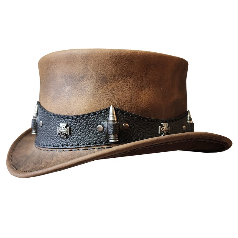 Rough Rider Outalw Vintage Leather Steampunk Top Hat - 帽子 - 真皮 咖啡色