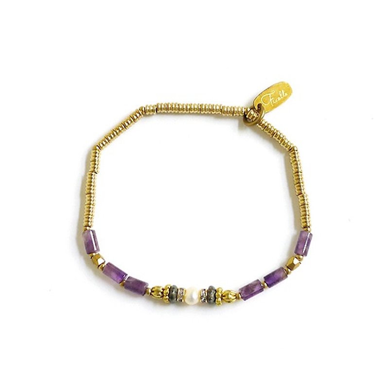 Ficelle | handmade brass natural stone bracelet | [purple crystal] Coronation coronation ceremony - Bracelets - Gemstone 