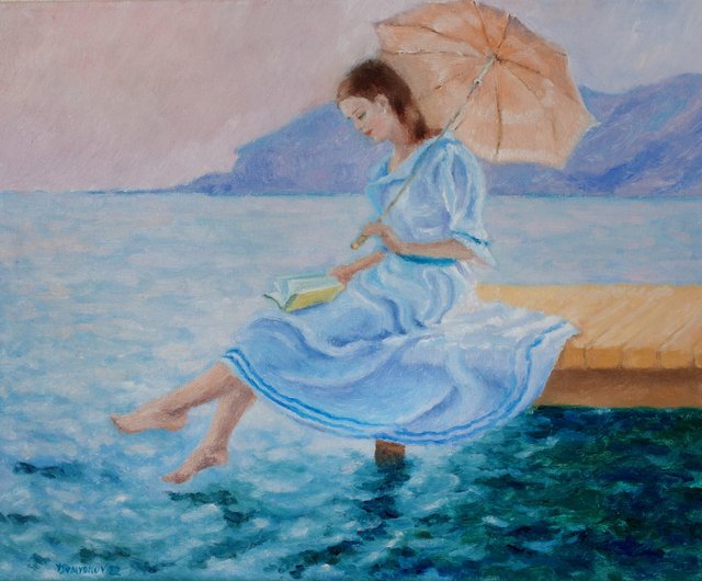 手書き油絵 海を眺める少女 額付 絵画 インテリア 油彩画 Amazon.co.jp: 手書き油絵 海を眺める少女 額付 絵画 インテリア