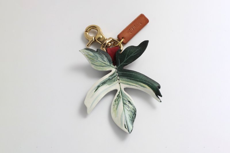 Philodendron Florida Beauty 斑葉龍爪蔓綠絨 - 鑰匙圈/鑰匙包 - 真皮 綠色