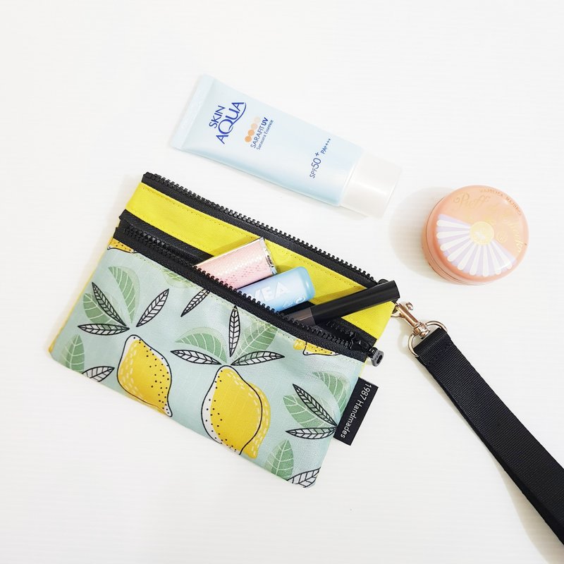 [Summer Lemon & Yellow] NEW! Cosmetic bag, double zipper bag, sundries bag - กระเป๋าใส่เหรียญ - ผ้าฝ้าย/ผ้าลินิน สีเหลือง