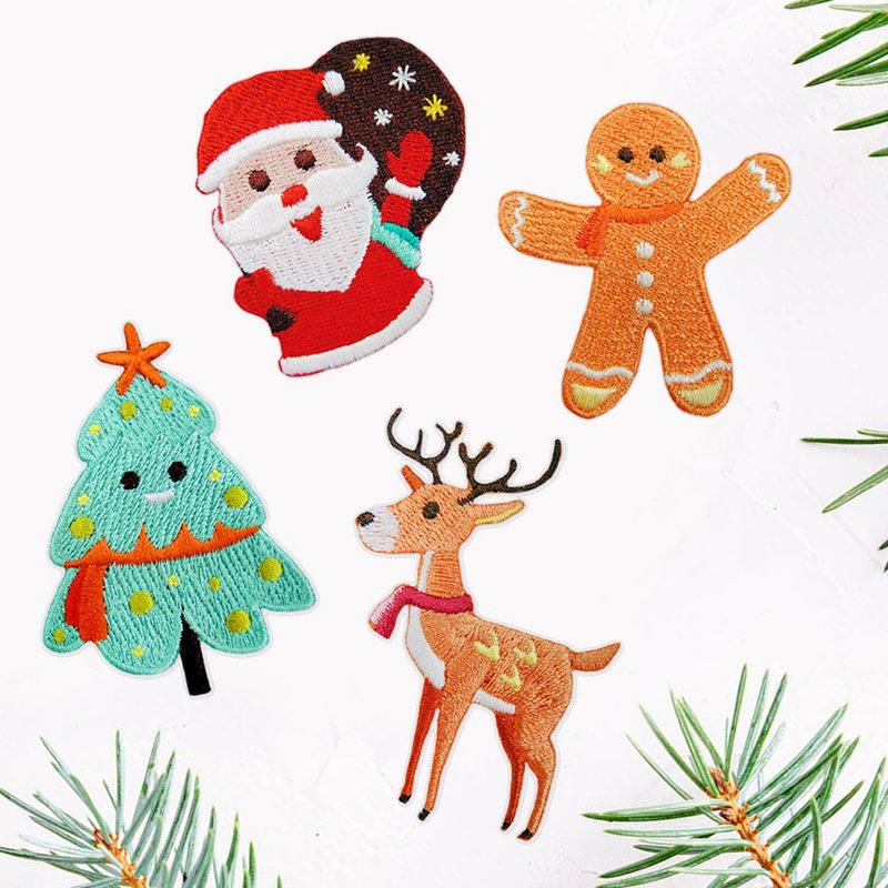 【Christmas Embroidered Fabric Patch】Deer and Christmas Tree & Santa Claus and Gi - สติกเกอร์ - งานปัก 