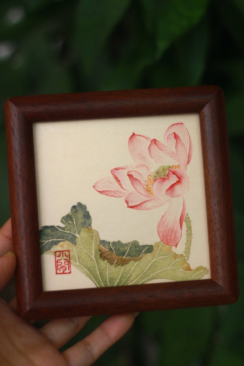 荷花沒骨作品集 | 花中君子國畫原作 | 4寸中式擺台 | 實木畫框 - 相框/畫框 - 紙 白色