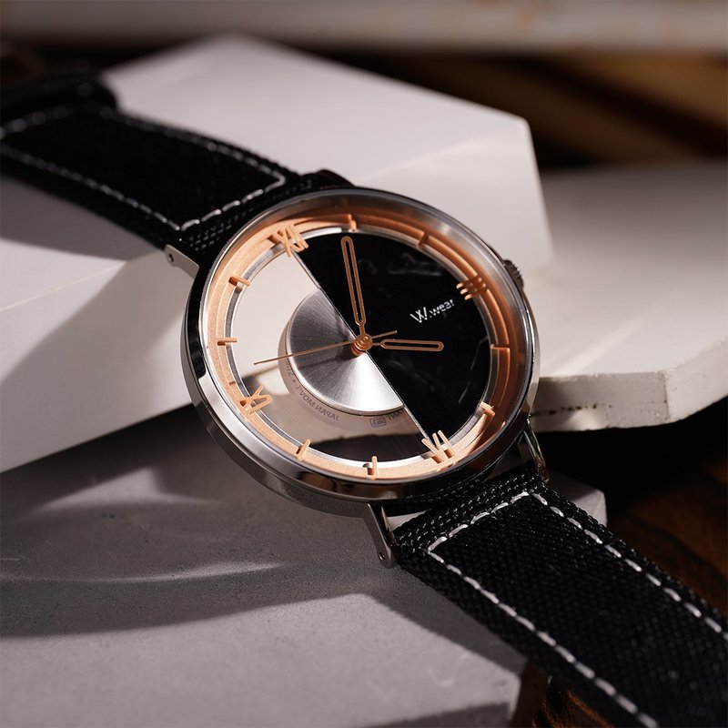 真石弦形半圓鏤空 - 黑大理石 - 男錶/中性錶 - 玻璃 黑色