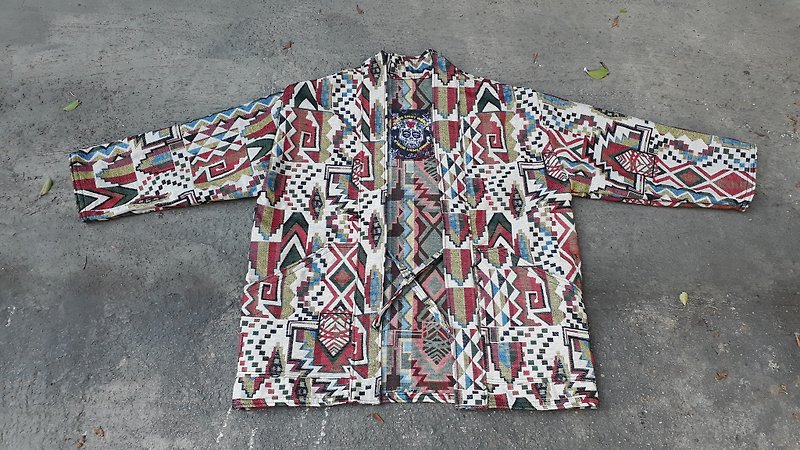 AMIN'S SHINY WORLD手工KIMONO彩色幾何提花滿版罩衫大衣 - 外套/大衣 - 棉．麻 多色