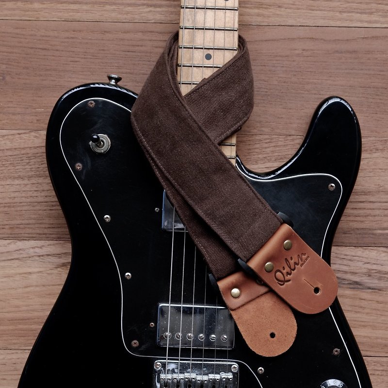 Brown Denim Guitar Strap - Guitars & Music Instruments - Genuine Leather Brown