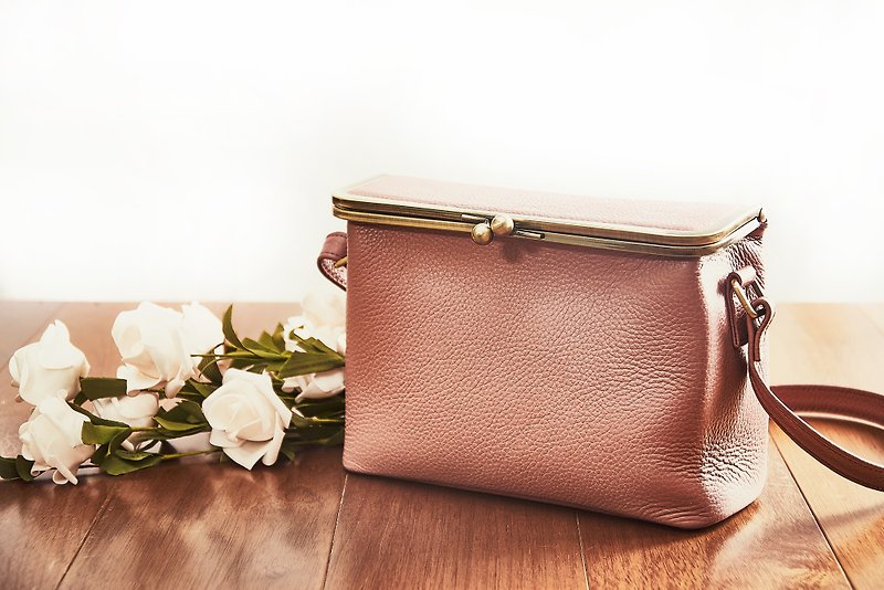 小盒子包-乾燥玫瑰色 - 側背包/斜背包 - 真皮 粉紅色