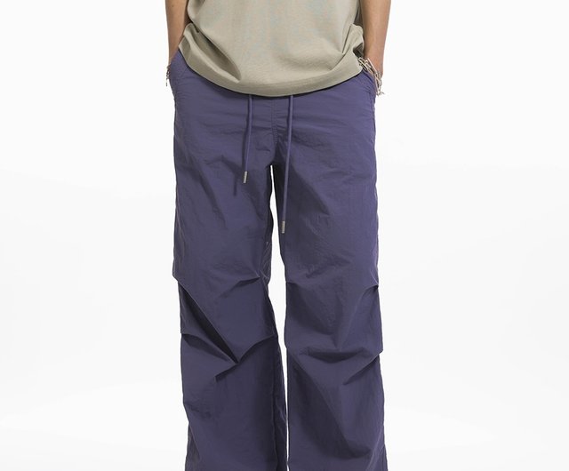 Unvesno (UN) Pleated Drawstring Parachute Pants Adjustable Beamed