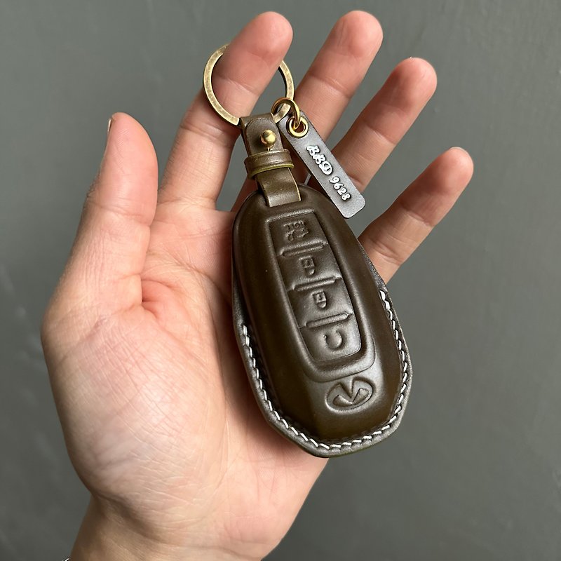 Shell cordovan Leather car key case, car key cover, Infiniti QX30 QX50 QX55 QX60 - ที่ห้อยกุญแจ - หนังแท้ สีดำ