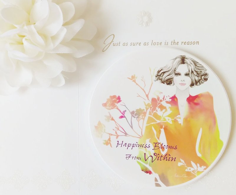Happiness Blooms From Within - ที่รองแก้ว - ดินเผา ขาว