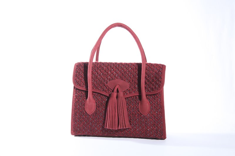 Antique Fringe Bag / Antique Tassel Bag / Leather Handle & Tassel / Limited Red - อื่นๆ - ผ้าฝ้าย/ผ้าลินิน สีแดง