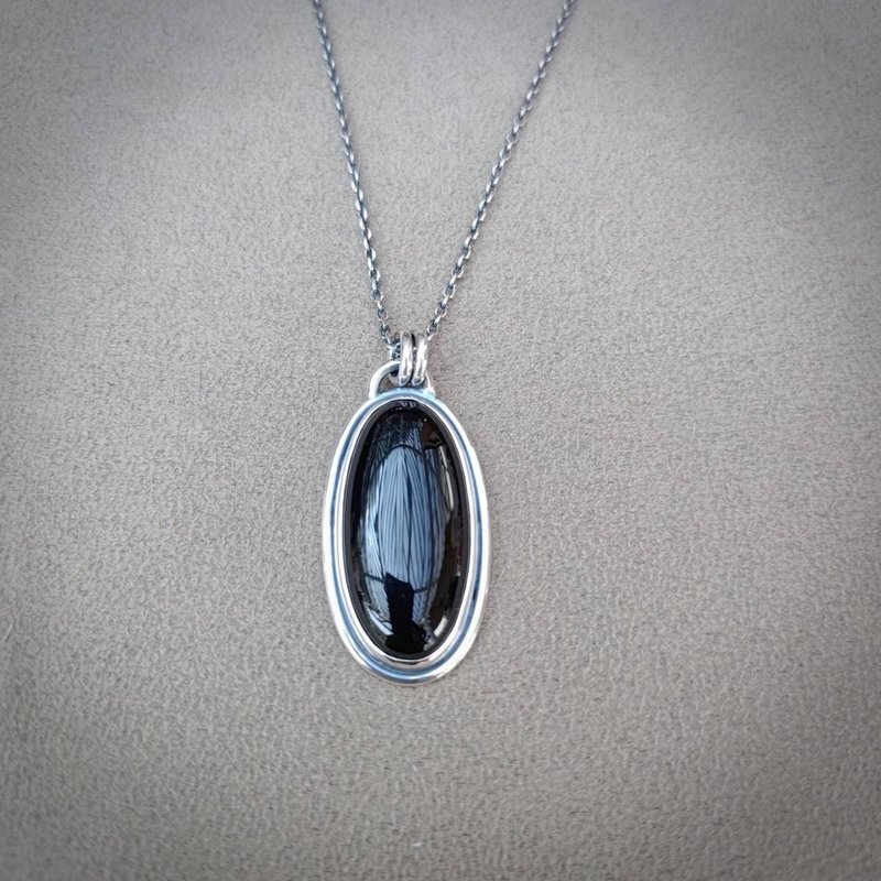 [Classic Series 22] Black Onyx 925 Silver Necklace - สร้อยคอ - เครื่องเพชรพลอย สีดำ