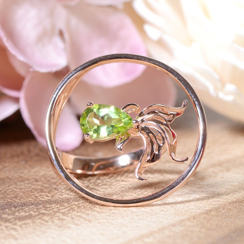 Ryukin - Peridot 18K Rose Gold Plated Silver Ring - General Rings - Gemstone Green