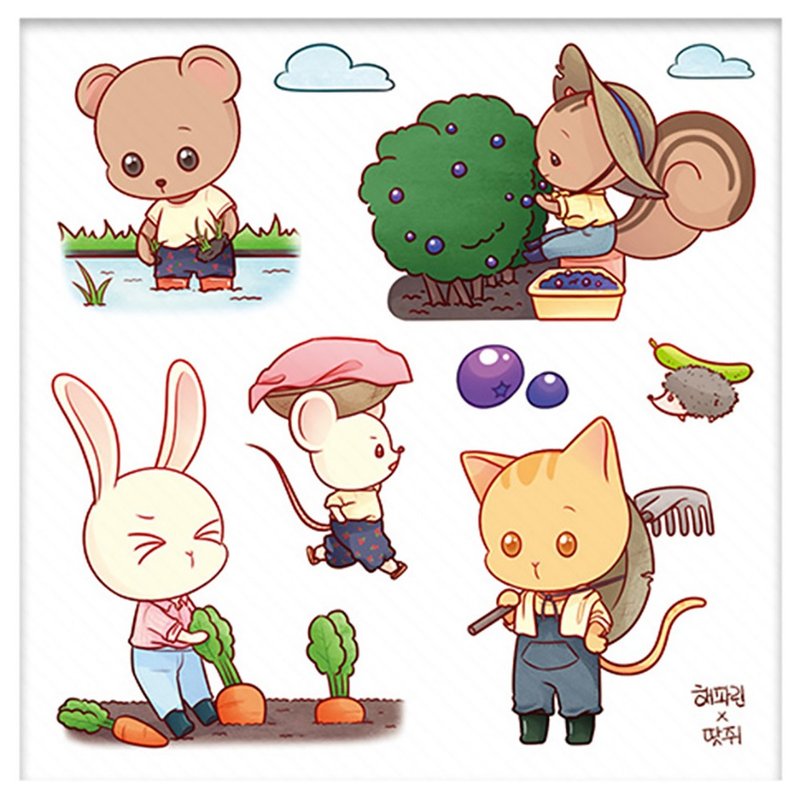 farmer cute animal PET sticker (ddatchi) rabbit cat - 貼紙 - 紙 多色