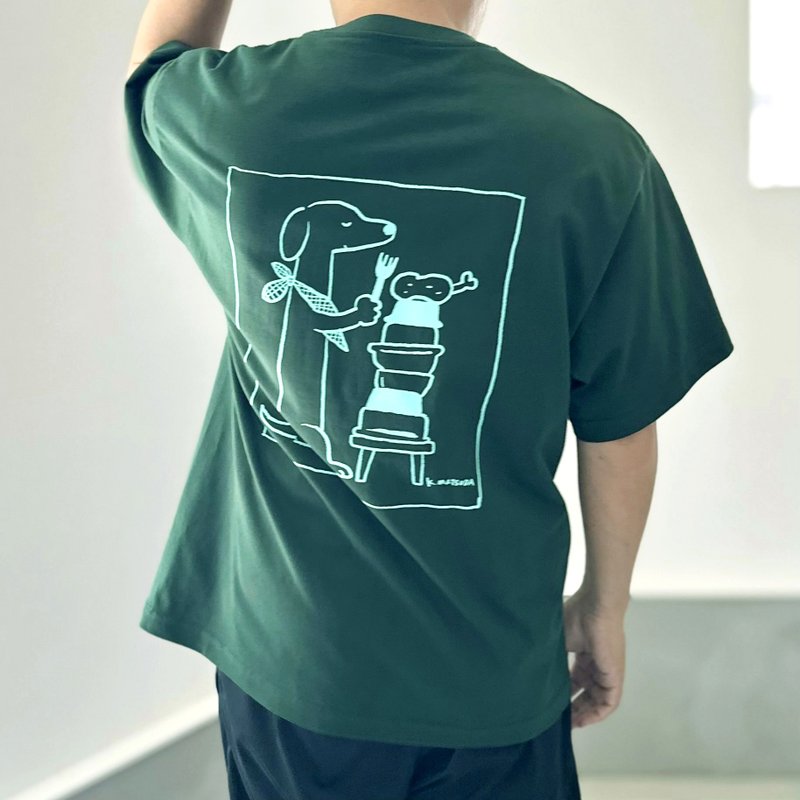 2025新作【ユニセックス】コラボプリント リラックスフィットTシャツ 5色展開【グリーン】 - 女 T 恤 - 棉．麻 綠色
