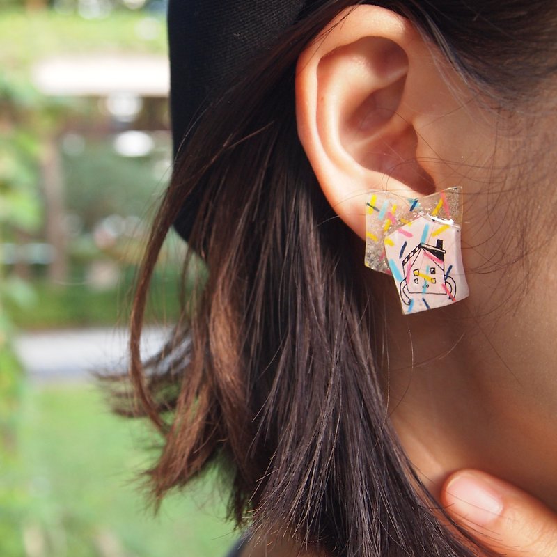 Asymmetrical Ear Pins (Silver) - Earrings & Clip-ons - Resin Multicolor